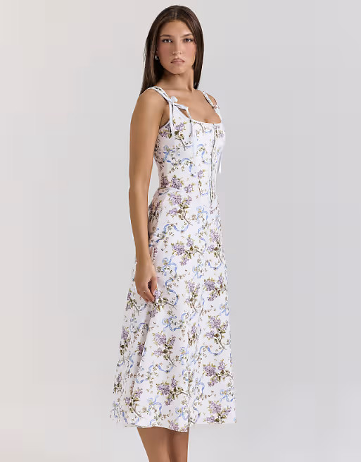 House of CB Dionne floral print cotton midi dress in off white | ASOS | ASOS (Global)
