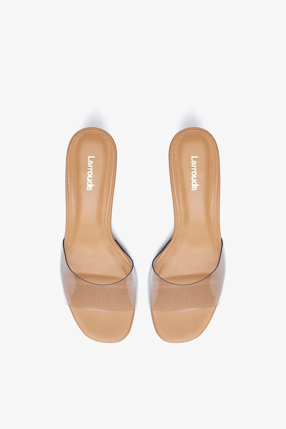 Vivi Lucite Mule In Tan Leather and Vinyl | Larroude