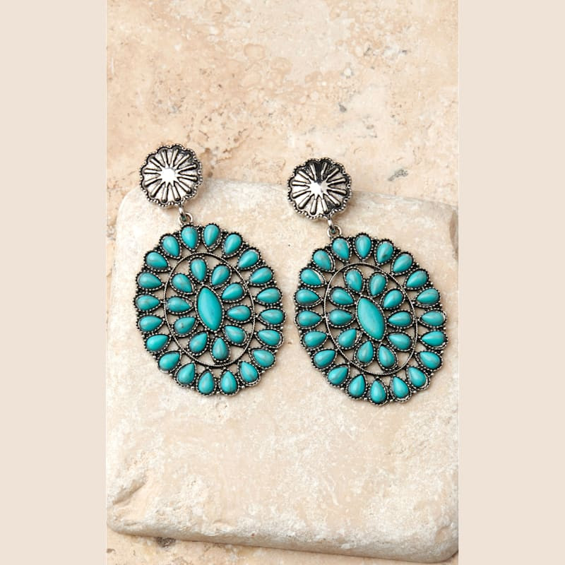 Rockin' C Women's Silver with Turquoise Stones Oval Concho Earrings | Cavender's