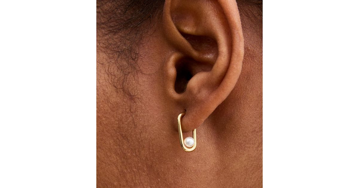 18ct Gold Plated Faux Pearl Hoop Earrings  | New Look | New Look (UK)