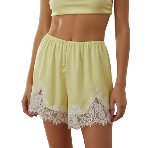 Women Lace Trim Satin Shorts Low Rise Silk Mini Micro Shorts Lace Patchwork Y2k Teen Girls Cute C... | Amazon (US)