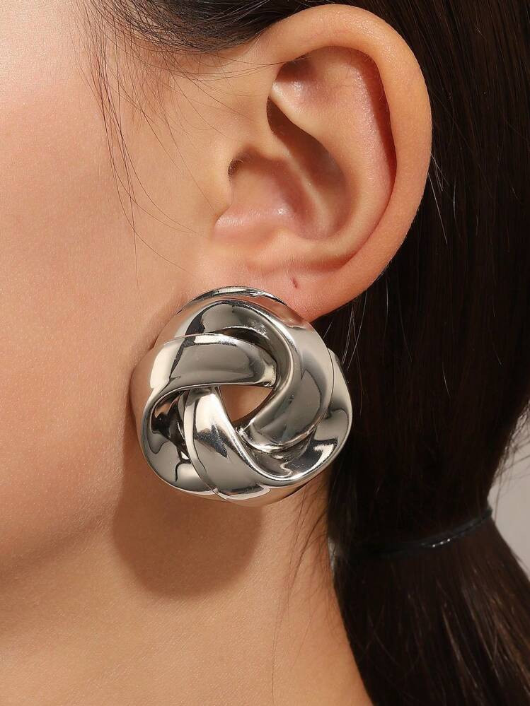 1pair Vintage Exaggerated Metal Twisted Geometric Stud Earrings For Women, Suitable For Daily, Festival, Party And Gifts | SHEIN