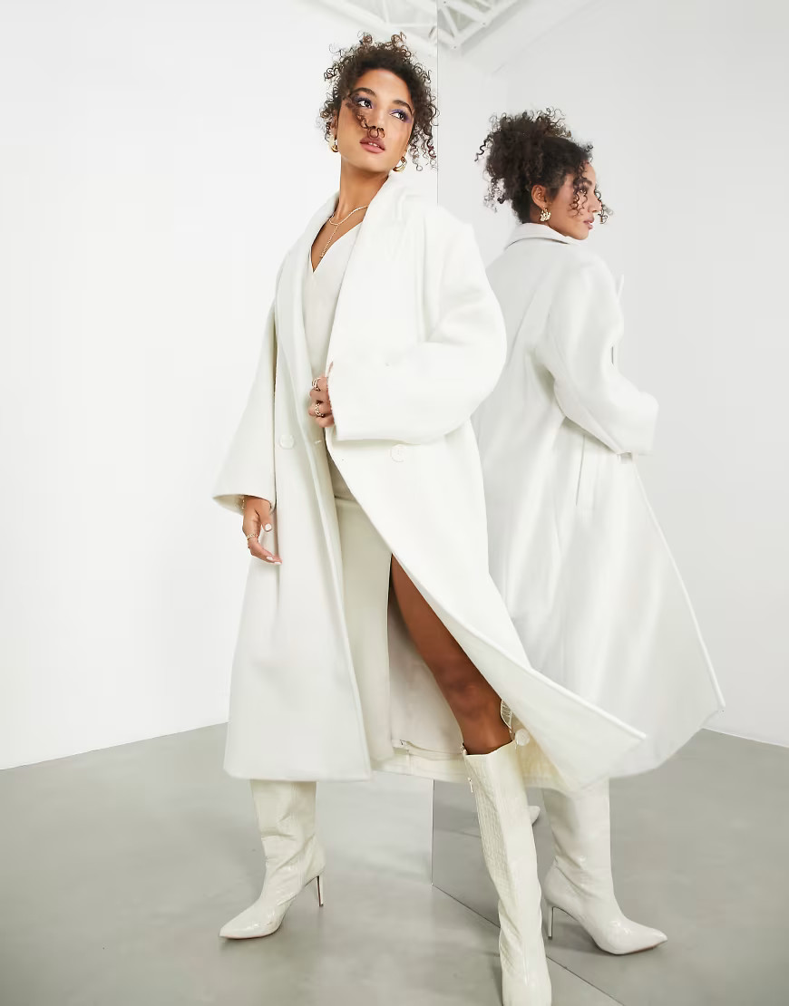 ASOS EDITION longline wool mix coat in cream-White | ASOS (Global)