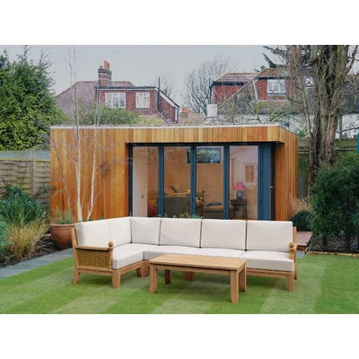 Luxe Modular 5 Piece Teak Sunbrella Sectional Seating Group | Perigold