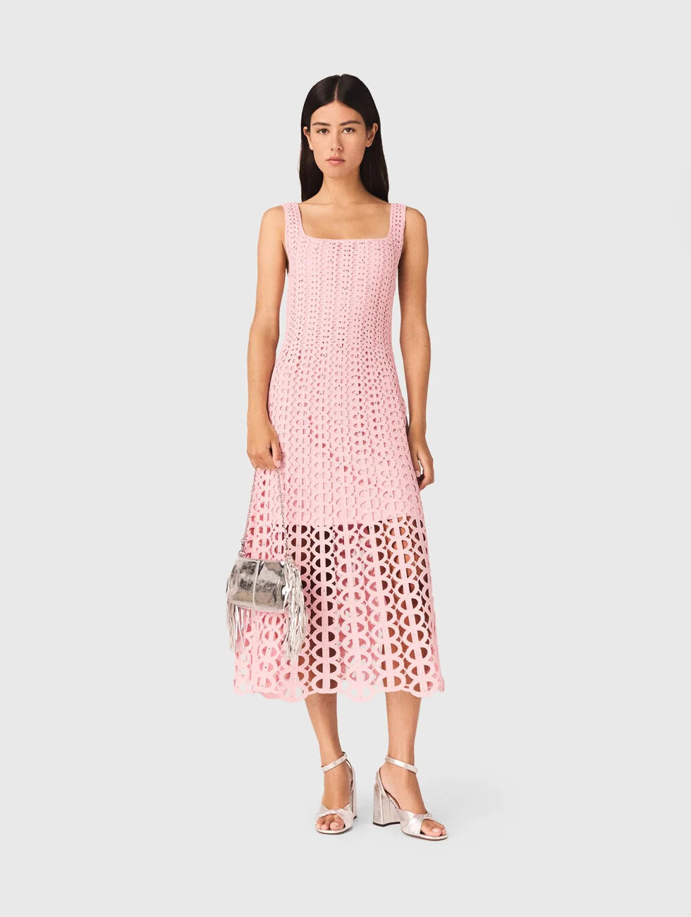 Rhinestone crochet midi dress Pink for Women | Maje | Maje US