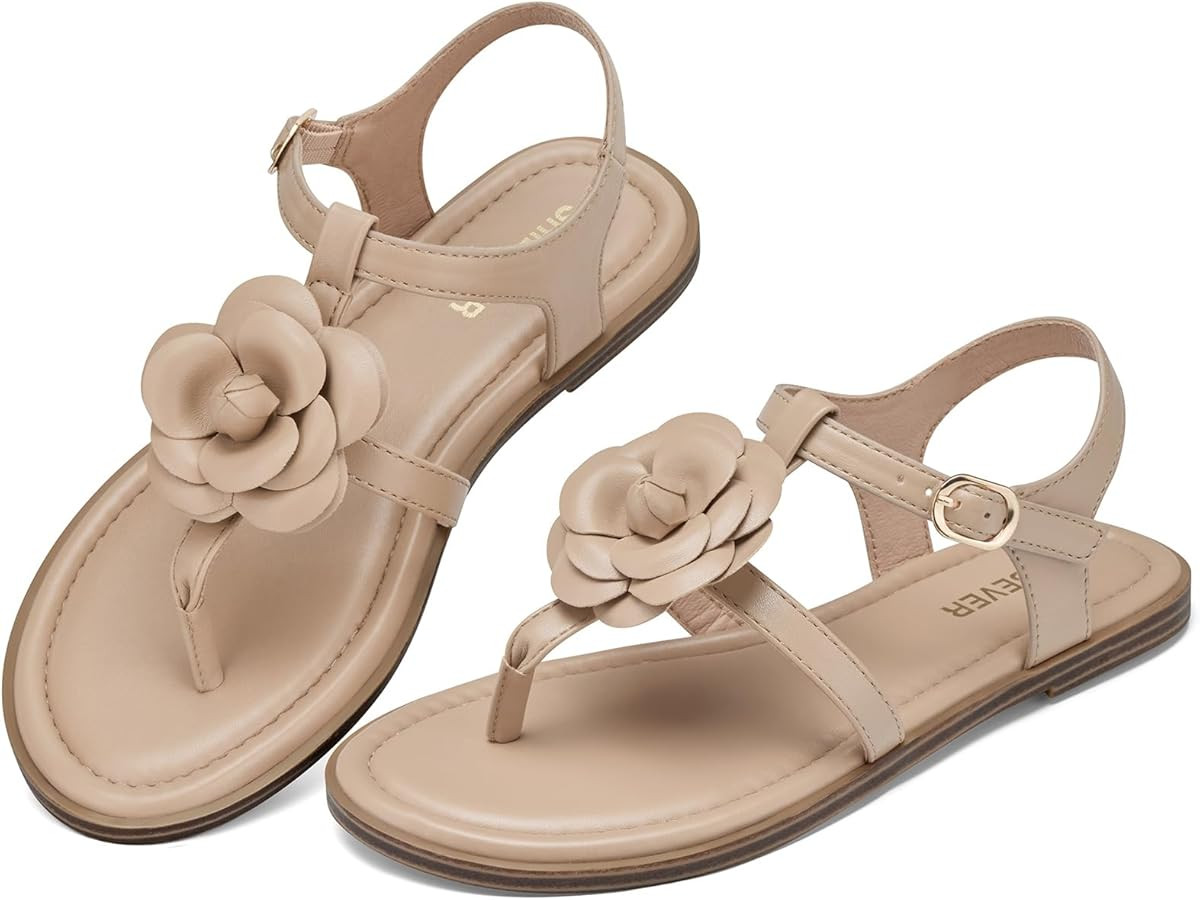 SHIBEVER Women's Flat Sandals Dressy: Comfortable Floral Casual Sandals with Ankle Strap, Summer ... | Amazon (US)