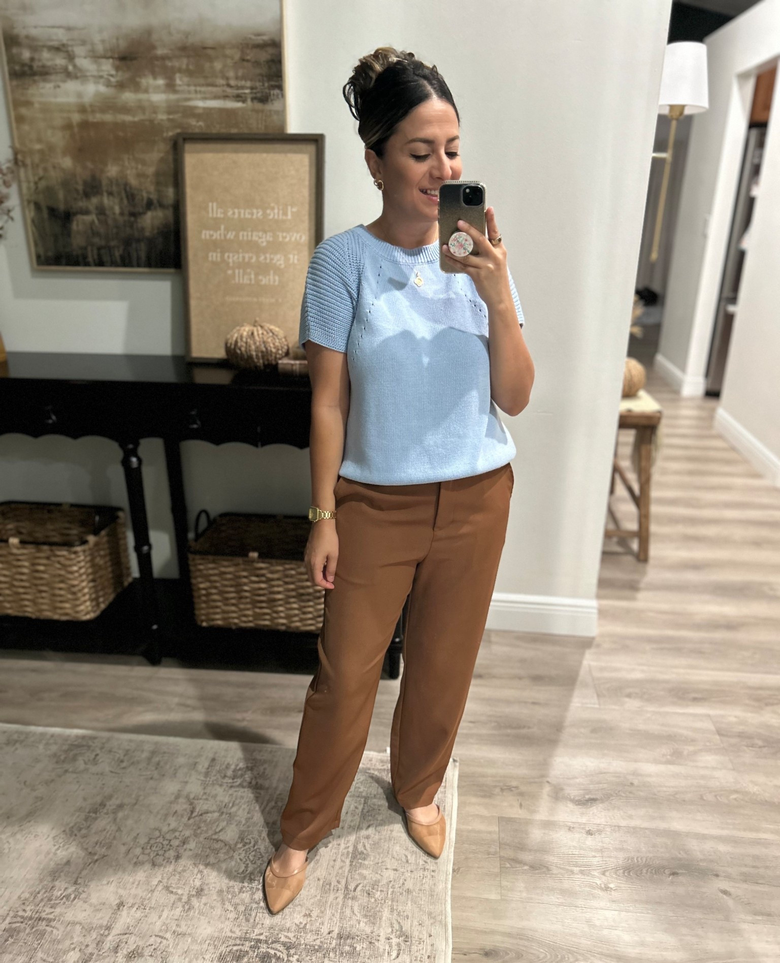 Loving the Tiffany blue and brown combo for the office. I’m wearing a size small in both the top and bottom.

#LTKPetite #LTKWorkwear #LTKOver40