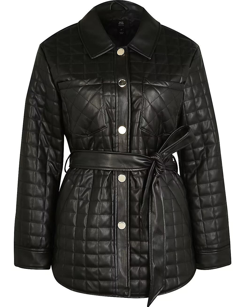 Black faux leather quilted shacket | River Island (UK & IE)