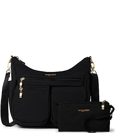 Baggallini Nylon Modern Everywhere Gold Hardware Crossbody Bag - Black with Gold Hardware | Dillard's