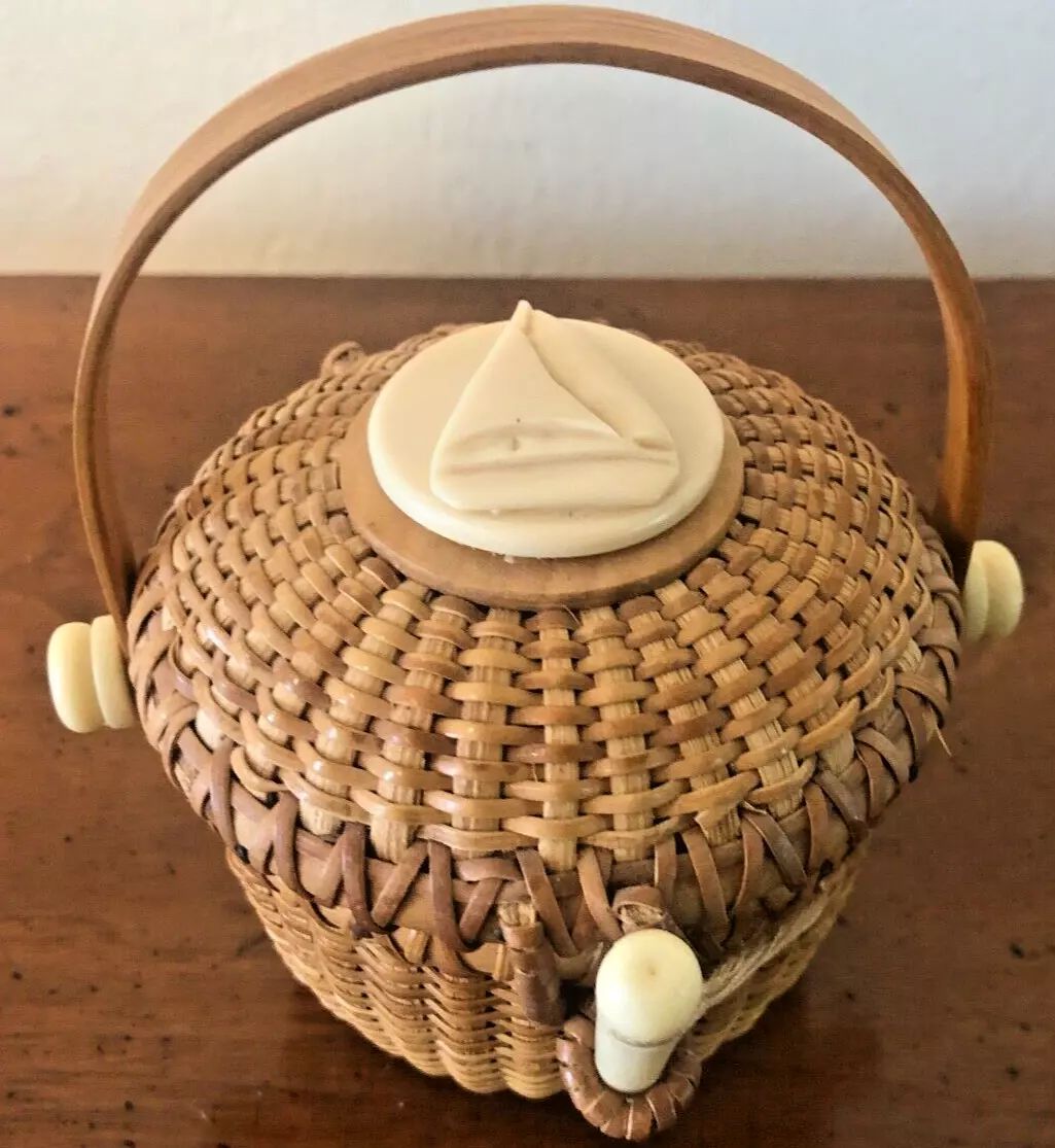 Nantucket-Style Basket w Handle Sail Boat Accent Small Trinket Box 4.5" Tall | eBay US