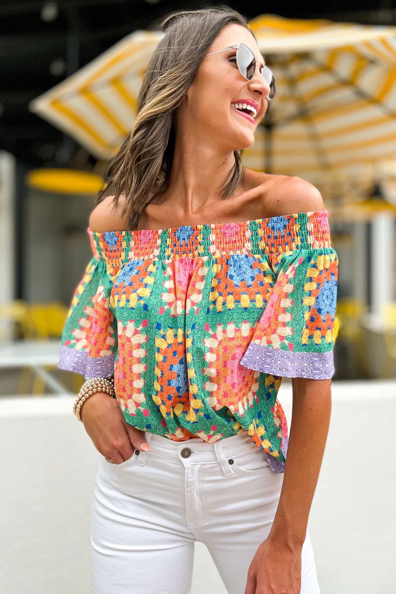 Green Crochet Print Off The Shoulder Top | Shop Style Your Senses