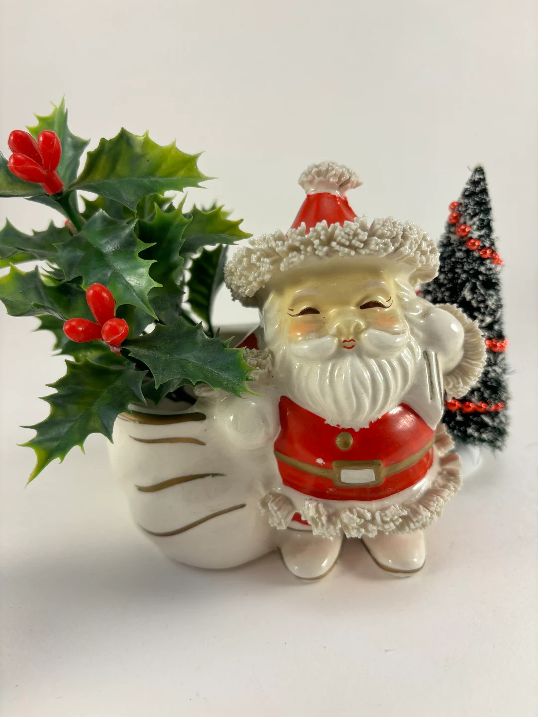 1950's Spaghetti Trimmed Ceramic Santa With Open Sack - Etsy | Etsy (US)