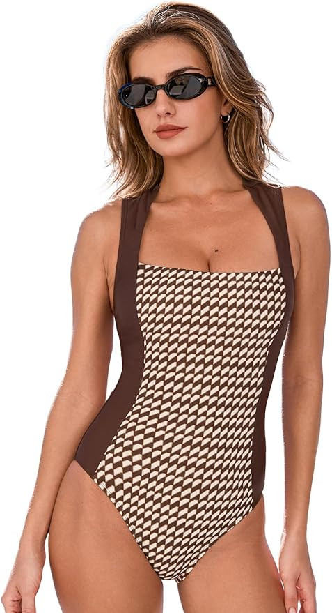 CUPSHE Women's One Piece Swimsuit Tummy Control Color Block Bathing Suit Cutout Crisscross Back S... | Amazon (US)