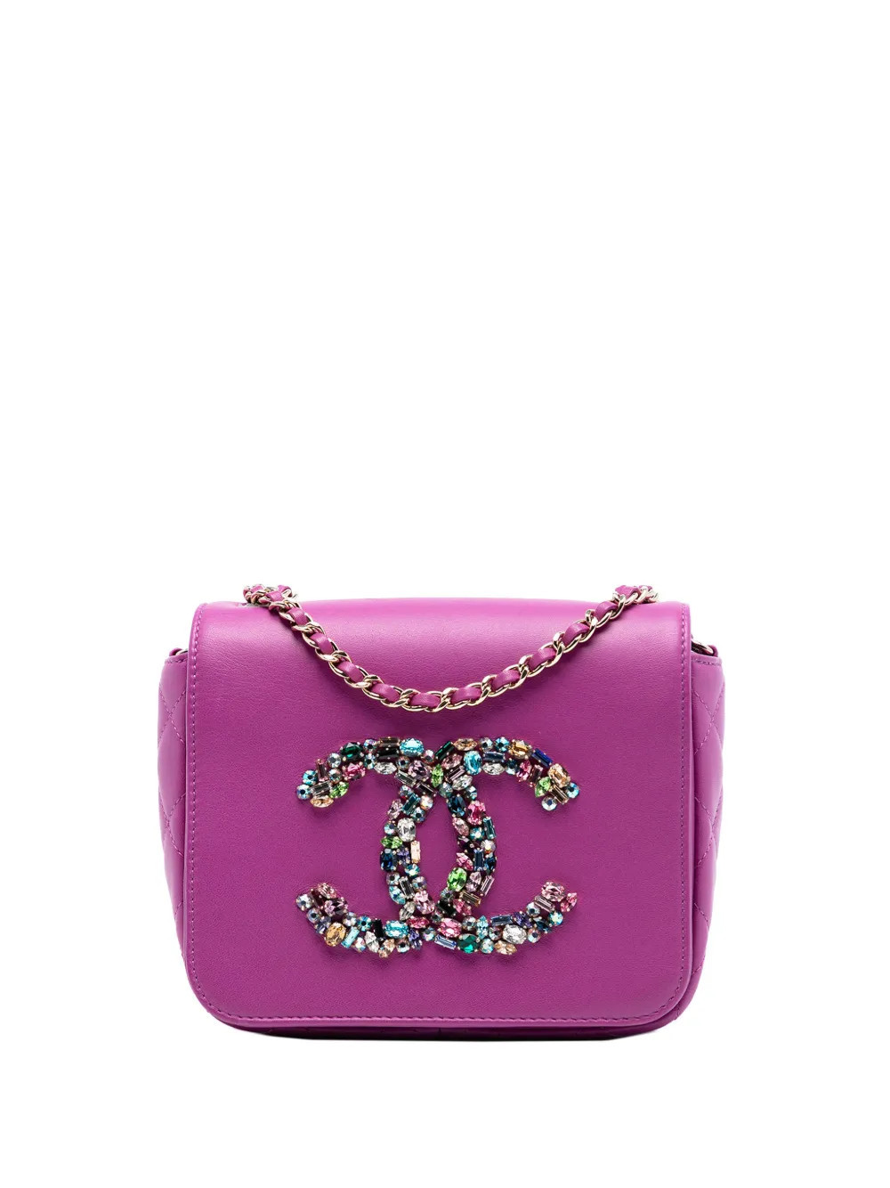 CHANEL Pre-Owned 2021 Mini Lambskin Giant Crystal CC Flap crossbody bag - Purple | Farfetch Global