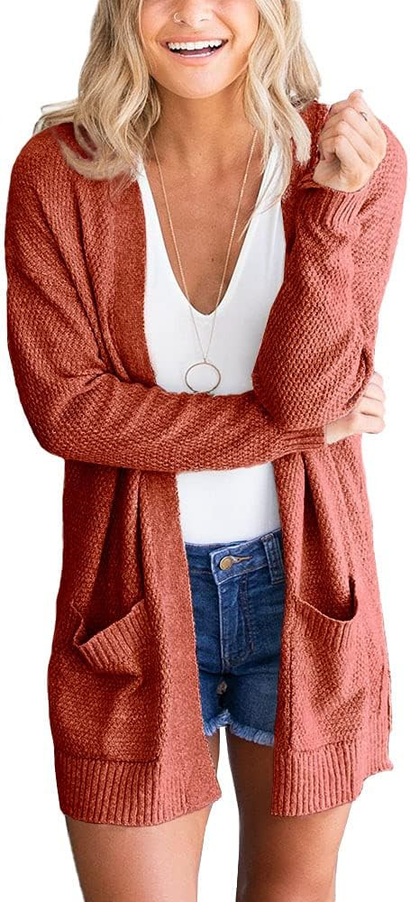 Goranbon Women's Cardigan Sweaters Open Front Long Sweater Knitted Coat with Pockets | Amazon (US)