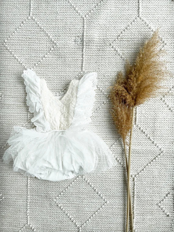 Baby Girl Lace off White Romper | Etsy | Etsy (US)