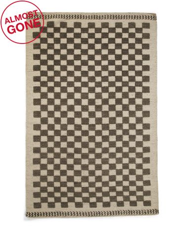 Hand Knotted Checkered Wool Rug | TJ Maxx