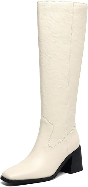 Women's Knee High Boots with Block Heels – Tall Fashion Boots with Side Zipper, Square Toe Long... | Amazon (US)