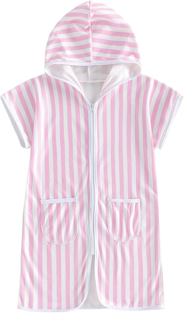 Girls Boys Hooded Terry Coverups One Piece Swimsuits Summer Striped Trim Zip Up Short Sleeve Swim... | Amazon (US)
