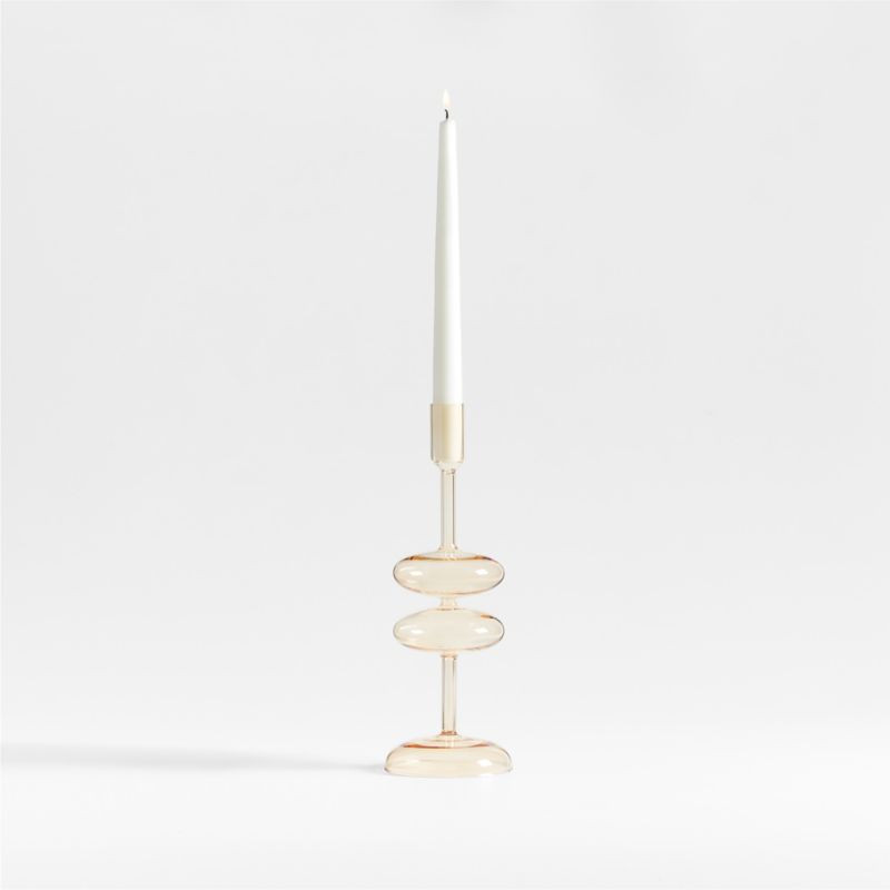 Venezia Medium Champagne Yellow Glass Taper Candle Holder + Reviews | Crate & Barrel | Crate & Barrel
