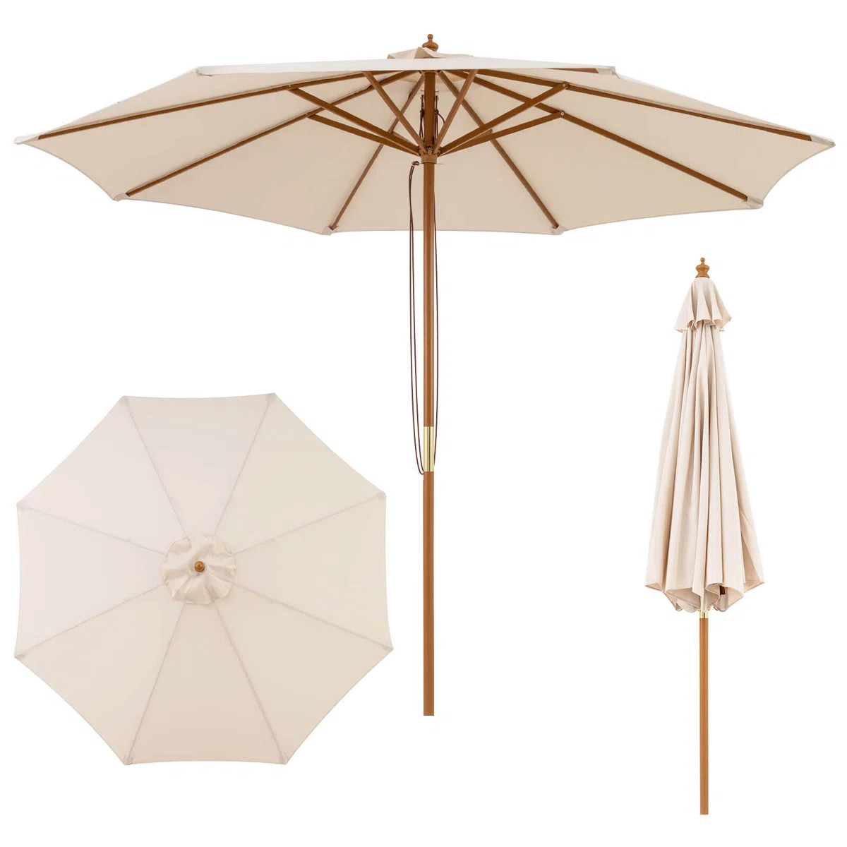 9 FT Patio Umbrella with Adjustable Height, Rope Pulley Lift, Vented Top for Beach | Wayfair North America