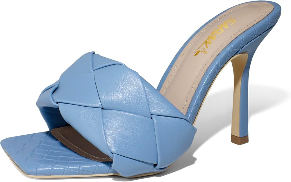 sarawill Women's Braided Heeled Sandals High Heel Slides Open Square Toe Stilettos Heeled Mules S... | Amazon (US)