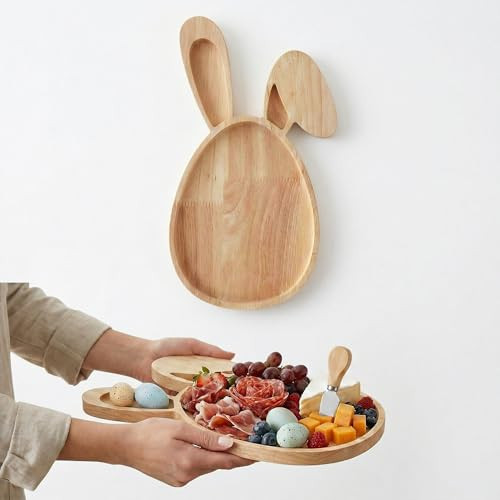 Angoily Easter Bunny Shaped Wooden Tray, Rustic Wood Gnome Bunny Rabbits Serving Tray for Food Candy, Desktop Decorative for Spring, Kitchen, Bathroom Use, 11. 8 X 5. 9 Inch | Amazon (US)