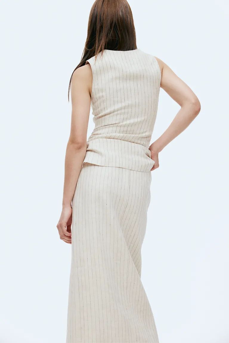 Linen suit waistcoat - Light beige/Pinstriped - Ladies | H&M GB | H&M (UK, MY, IN, SG, PH, TW, HK)