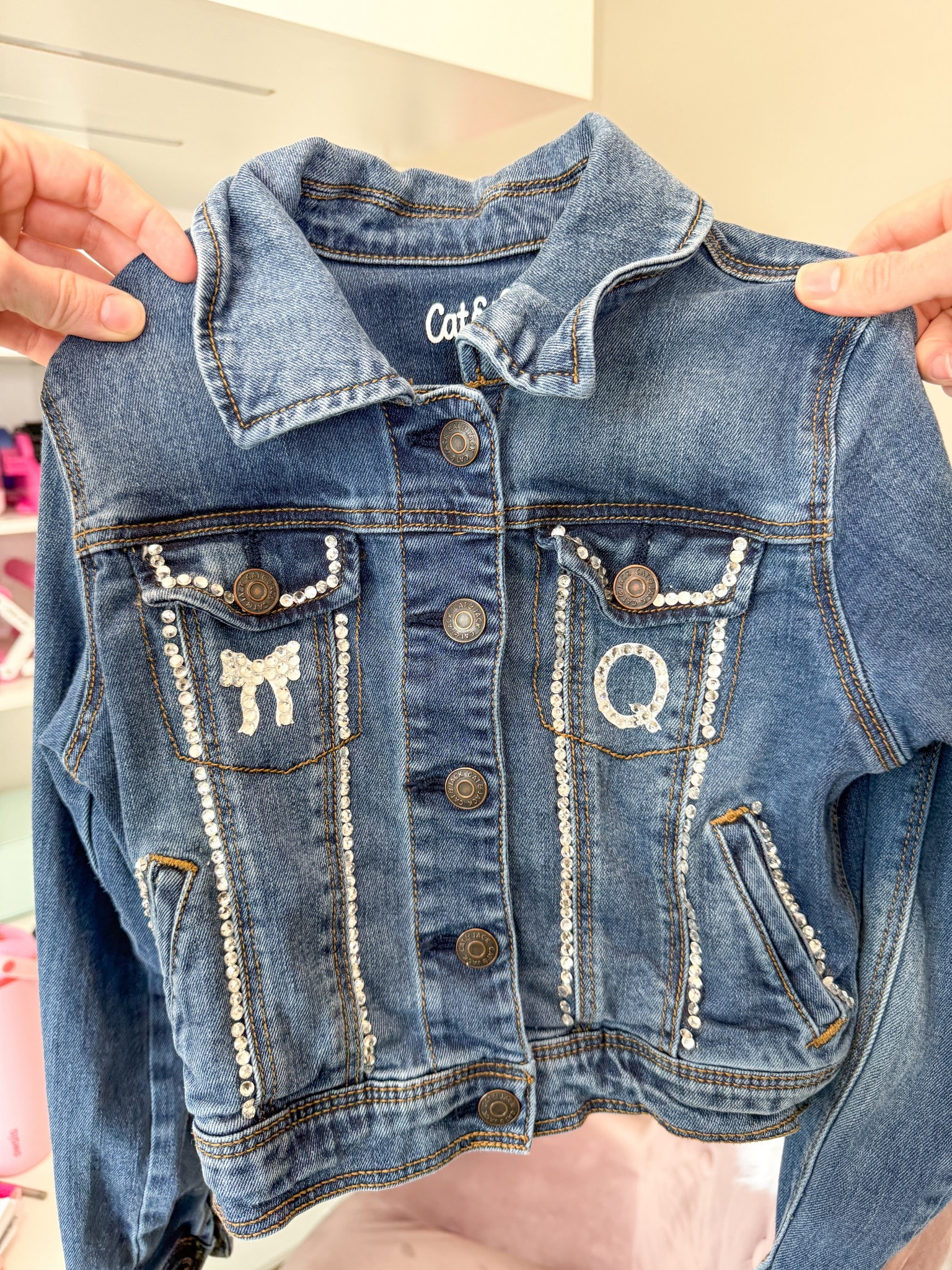 Thrifted kid diy rhinestone jacket 