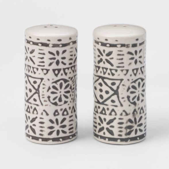 2pc Stoneware Genesis Stripe Salt and Pepper Shaker Set White/Gray - Threshold™ | Target