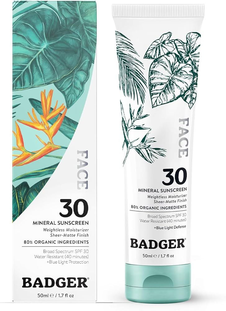 Badger Mineral Face Sunscreen with Zinc Oxide, Sunblock Lotion Moisturizer with SPF 30, Vegan, Un... | Amazon (US)