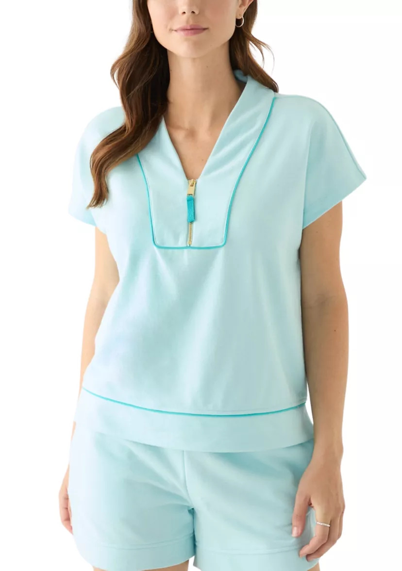 Women's Dolman Sleeve Tipped Zip Pullover | Belk
