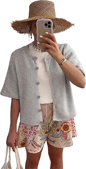 SCUSTY Women's Lightweight Cardigan Short Sleeve Button-Down Summer Cardigan Sweater | Amazon (US)