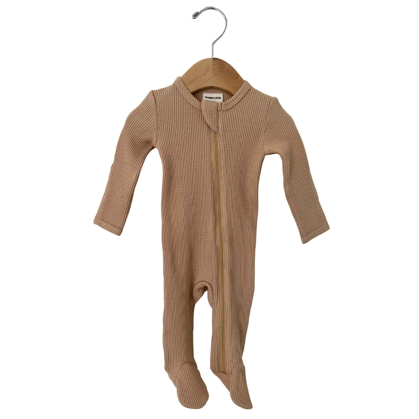 Organic Waffle Basic Zip Footie, Tan | SpearmintLOVE