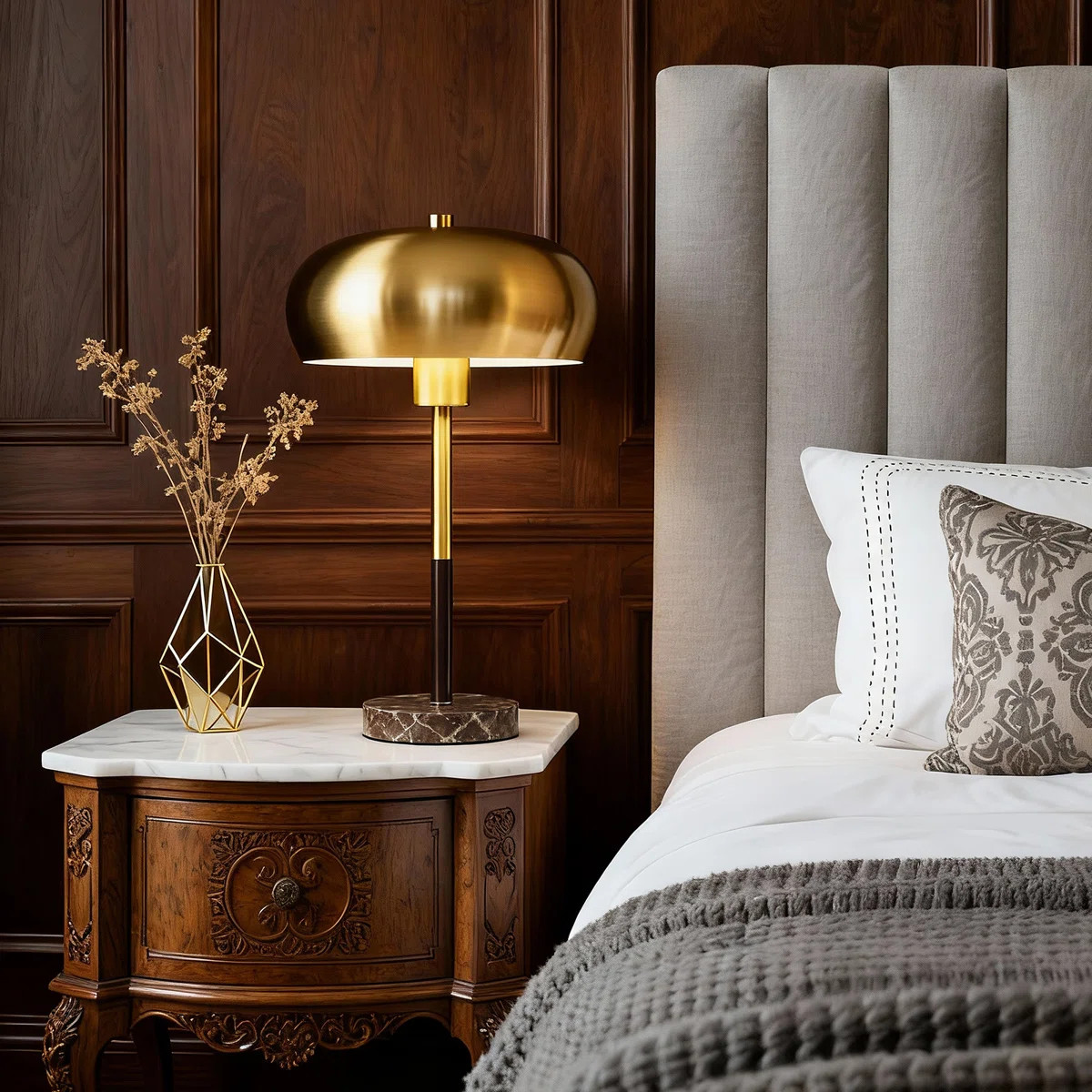 16‘’ H Metal Lampshade With Marble Base Table Lamp (Including Bulb) | Wayfair North America