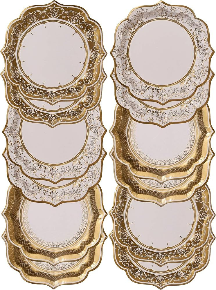 Pack of 12 Gold Vintage Porcelain Style Medium Paper Plates - 3 Designs - Unique, Glamorous, Eleg... | Amazon (UK)
