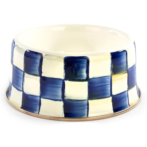 MACKENZIE-CHILDS Pet Bowl, Cute Cat and Dog Bowl for Food and Water, Blue-and-White Royal Check, Medium | Amazon (US)