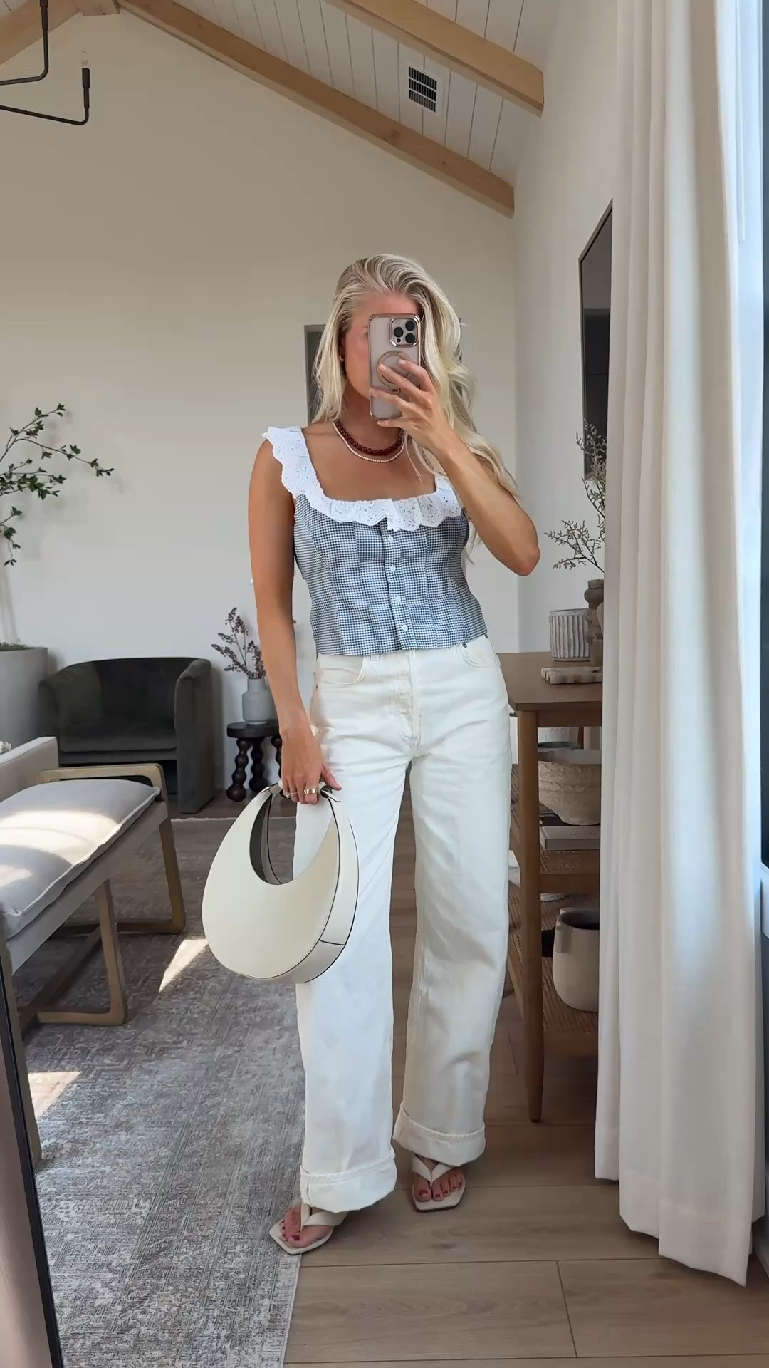SIZE: 27 in jeans (sized up 1), code KATHLEEN20 for discount on earrings, linking similar tops & bags! #kathleenpost

Summer outfit Inspo, summer outfit 2026, summer chic look, backyard bbq outfit, lunch chic look