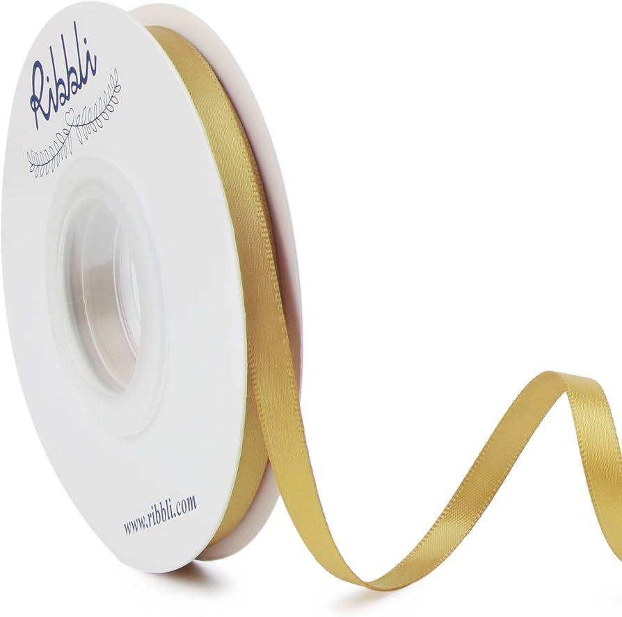 Ribbli Double Faced Gold Satin Ribbon,1/4\u201d x Continuous 25 Yards,Use for Craft Bows Bouquet,... | Amazon (US)