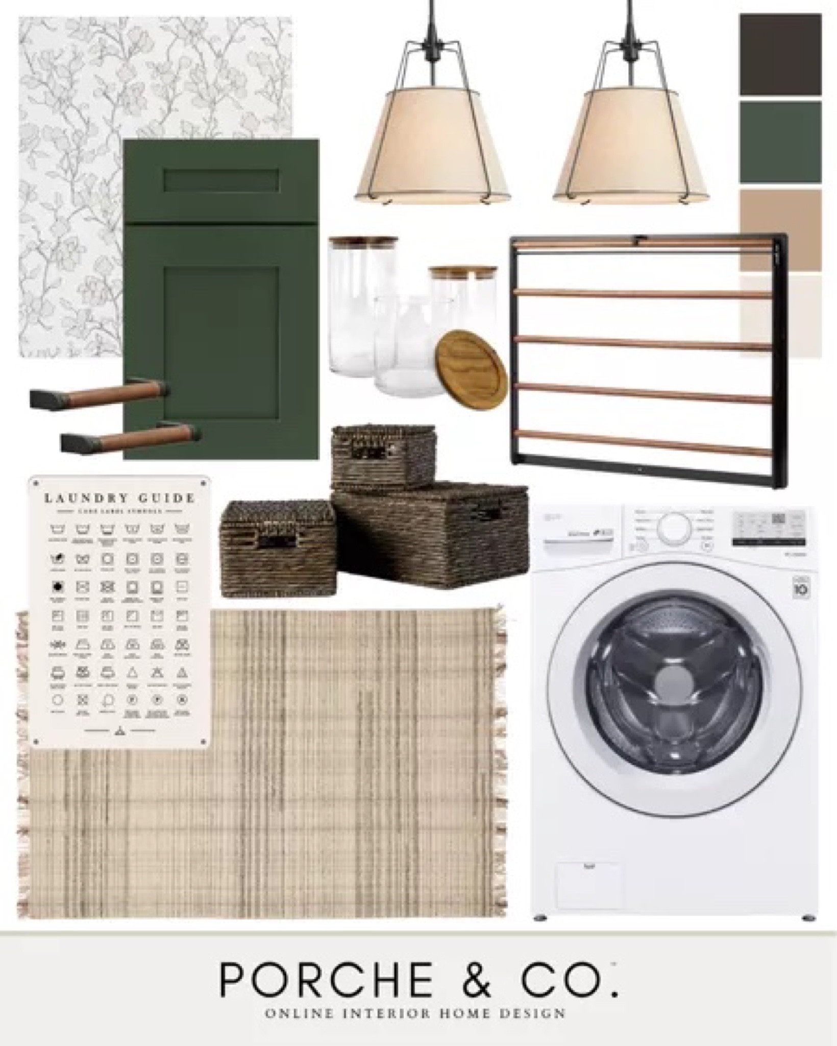 Laundry room mood board, Laundry room decor, laundry room inspo, laundry room design, pendant lights, drying rack, baskets, green cabinets #laundryroom #moodboard

#LTKstyletip #LTKhome #LTKSeasonal
