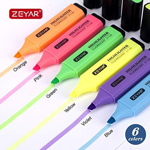 ZEYAR Highlighter, Chisel Tip Marker Pen, Assorted Colors, Water Based, Quick Dry (6 Candy Colors) | Amazon (US)