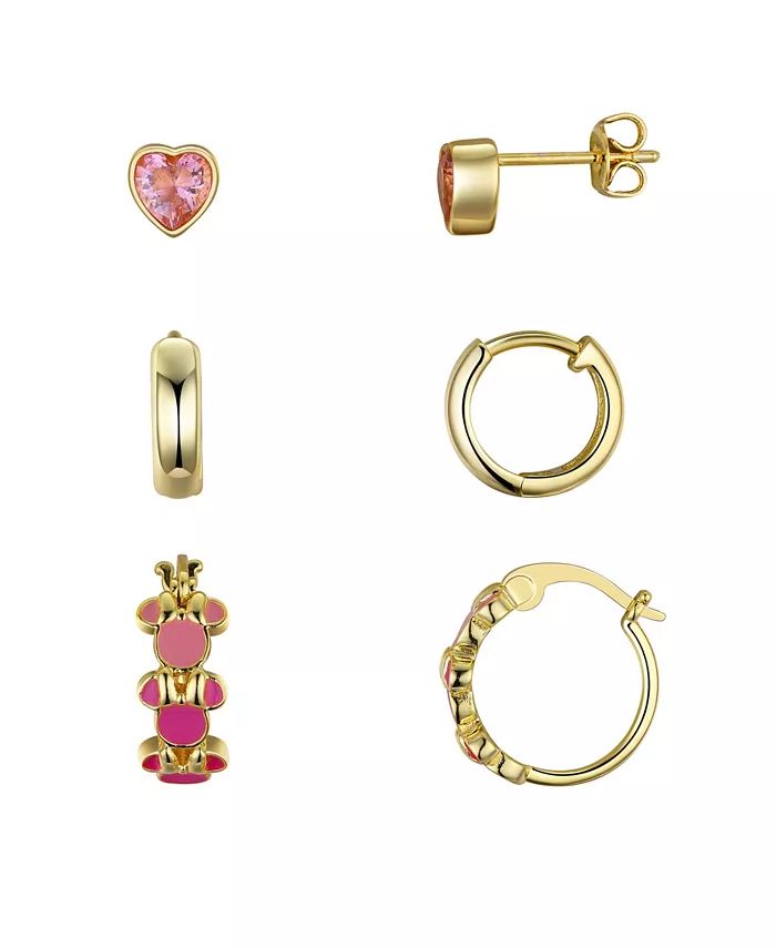 Disney Pink Cubic Zirconia Enamel Heart Minnie Mouse Stud Hoop Earring Set - Macy's | Macy's
