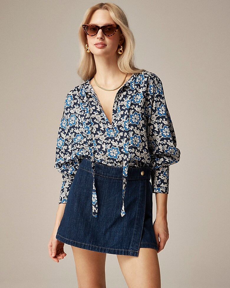 V-neck tie top in floral cotton-blend dobby | J. Crew US