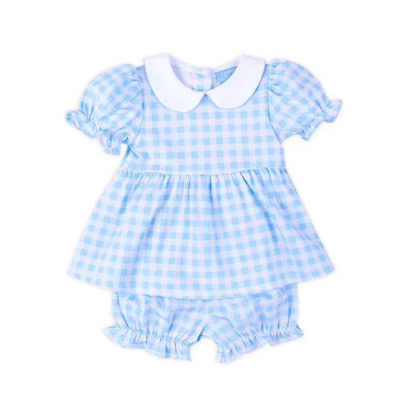 Riley Gingham Knit Bloomer Set Blue | Classic Whimsy