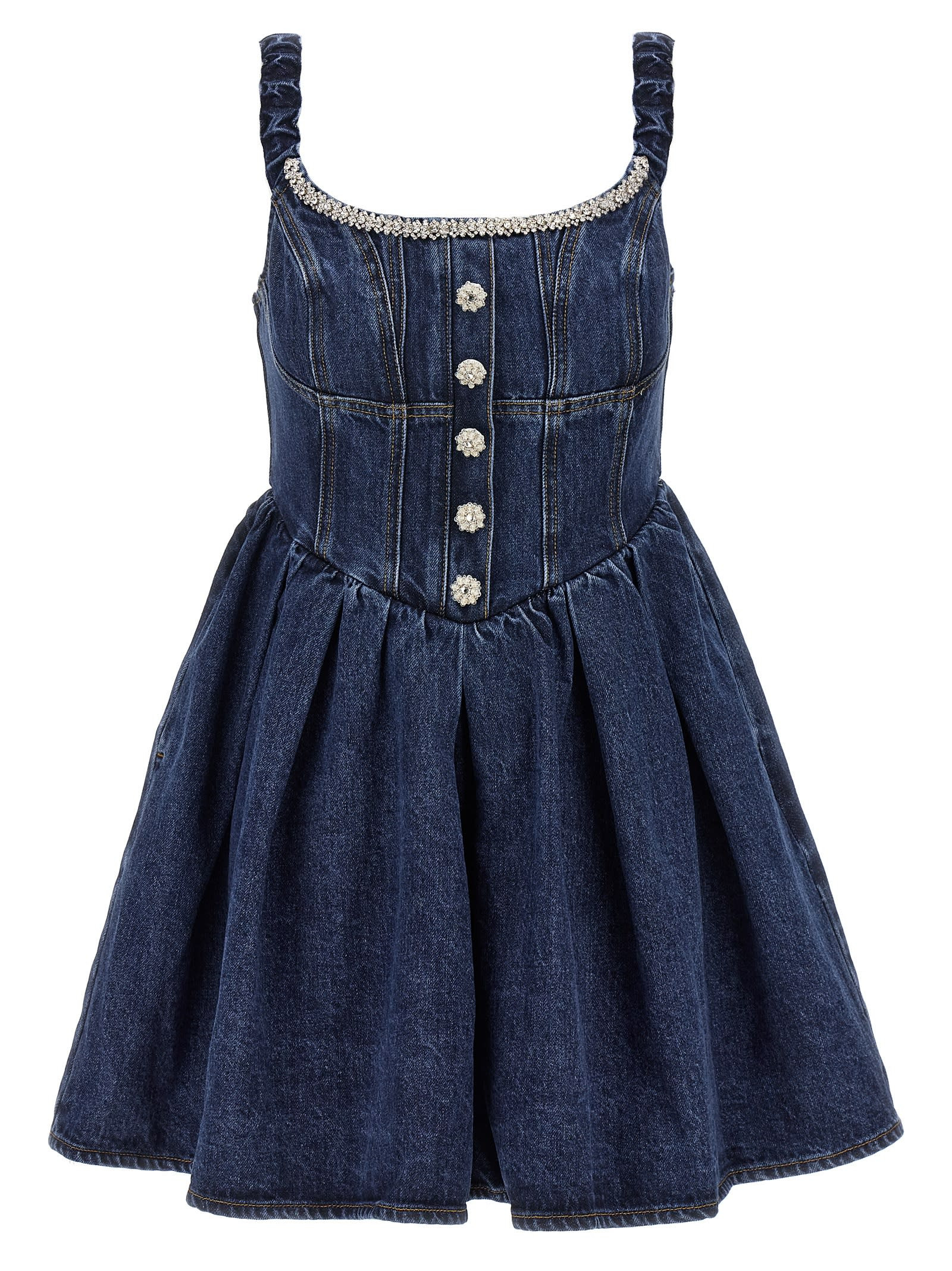 self-portrait Denim Off Shoulder Mini Dress | Italist.com US