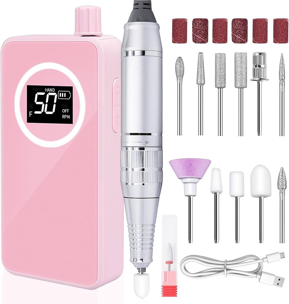 Nail Drill, Portable Electric Nail File 50000RPM, Rechargeable Nail Drill Professional with Bits ... | Amazon (US)