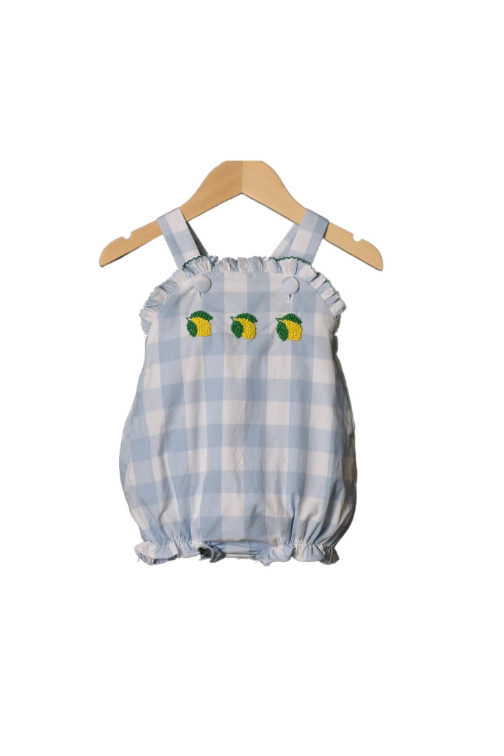French Knot Lemon Blue Gingham Bubble | The Smocked Flamingo