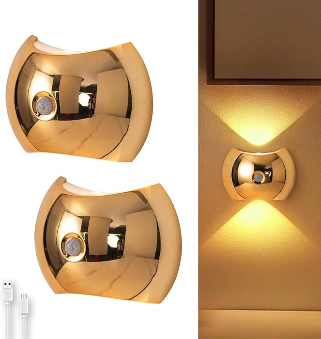 Battery Operated Wall Sconces Set of Two, Rechargeable Wireless LED Wall Lights — Motion Sensor... | Amazon (US)