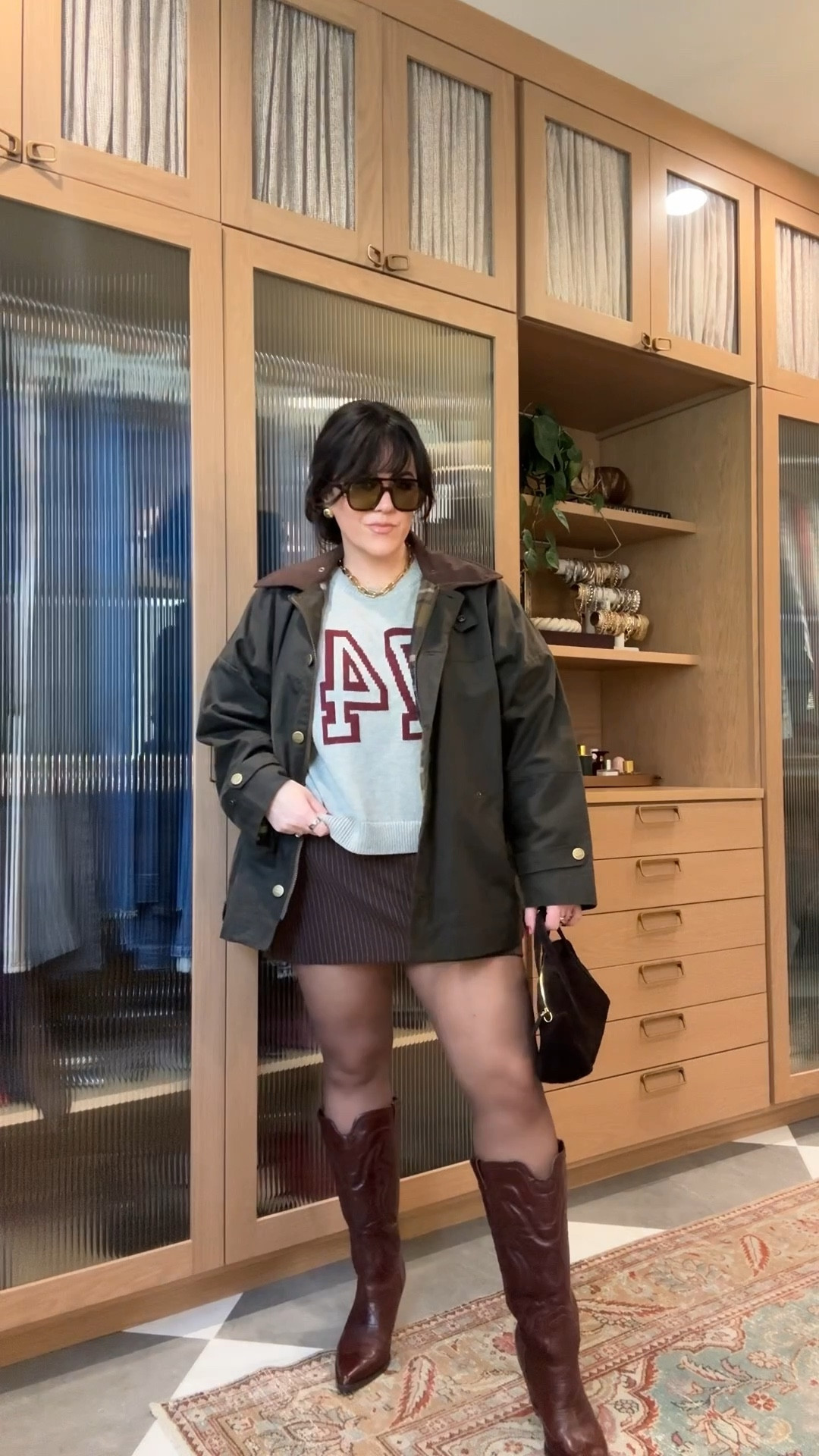 Midsize outfit inspo - chic style - spring transition outfit Sweater tee large Skort is an xl which is loose on me - you could size down for a more snug fit Tights xl Wide calf western boots tts Chore jacket runs large size down

#LTKStyleTip #LTKSeasonal #LTKMidsize