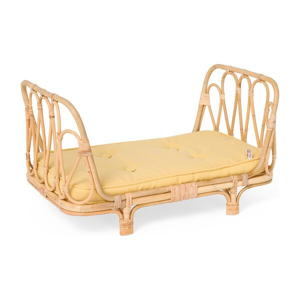 Rattan Doll Day Bed, Natural/Yellow | Maisonette